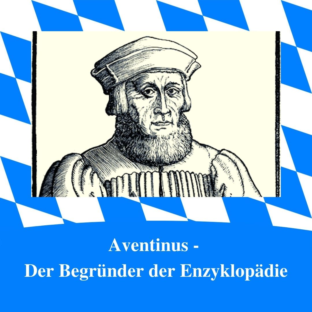 Bild für Folge Nummer 185 des bairischen Podcasts Bayern Absolut. Ein Porträt-Stich des Aventinus. Das Bild ist umrahmt von weiß-blauen bayerischen Rauten.